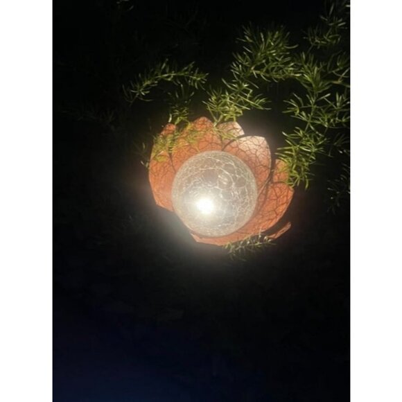 Solar Light Outdoor 2Pack Art Crackle Globe Glass Lotus Decoration Solar LED